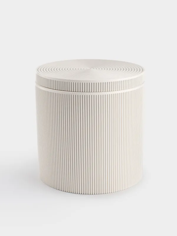 Шкатулка для ванной, 10 см, полирезин, молочная, White stripes, image-0