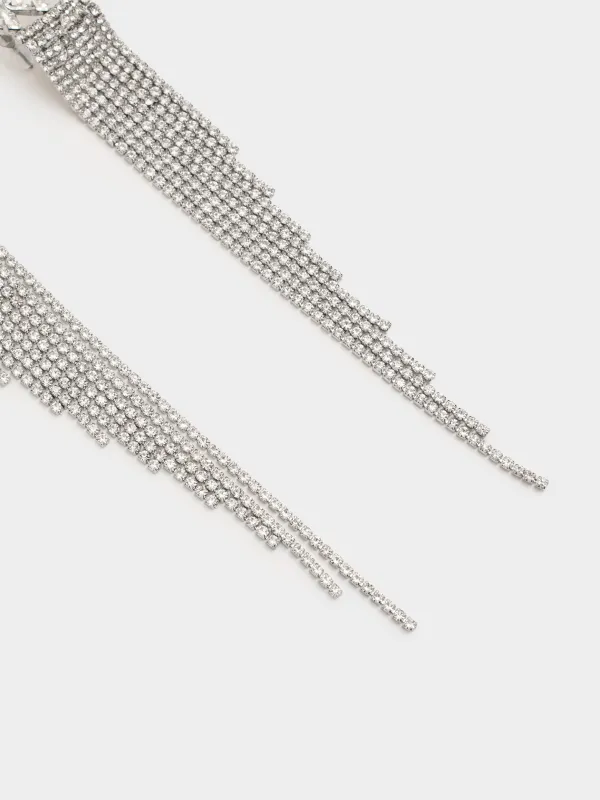 Серьги-пусеты, 14 см, 2 шт, металл/стразы, серебристые, Кристаллы, Jewelry crystal, image-4