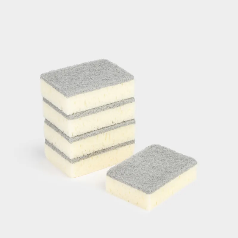 Губка для мытья посуды, 10х7 см, 5 шт, поролон/абразив, бежево-серая, Clean