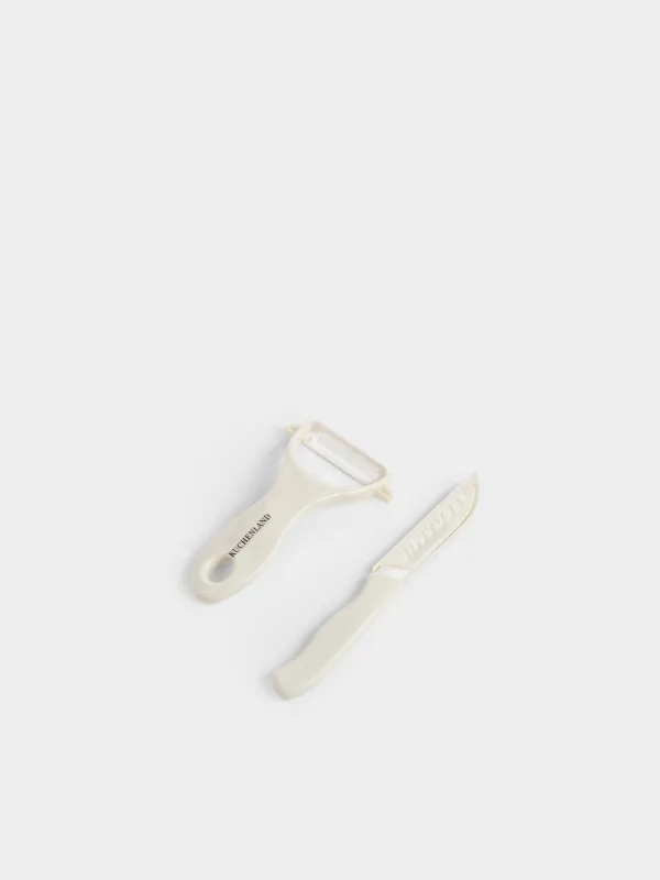 Набор для чистки овощей, 2 пр, нож/овощечистка, керамика/пластик, бежевый, Regular, image-1