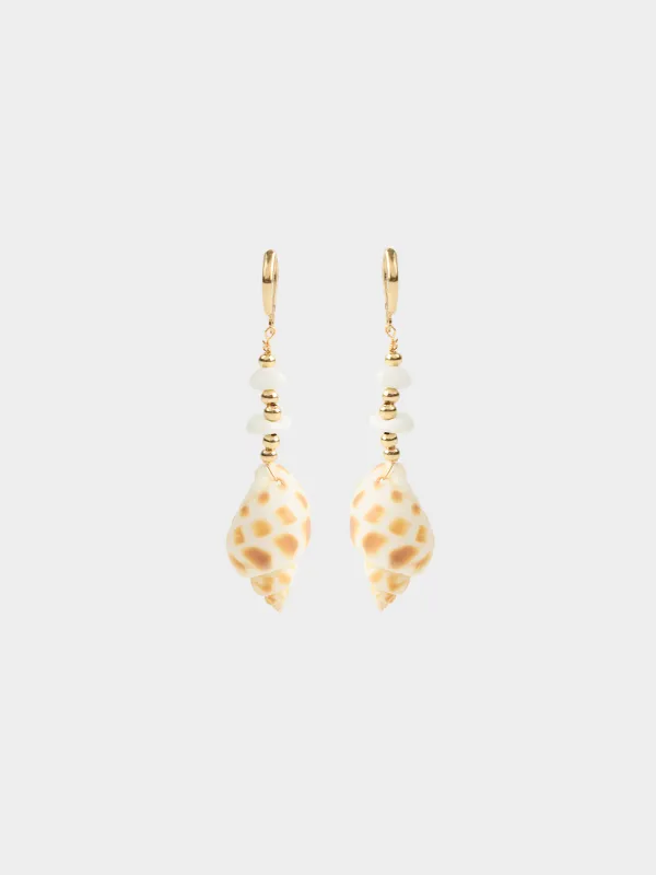 Серьги, 6 см, 2 шт, металл/ракушка, золотистые, Морская раковина, Jewelry seaside, image-0