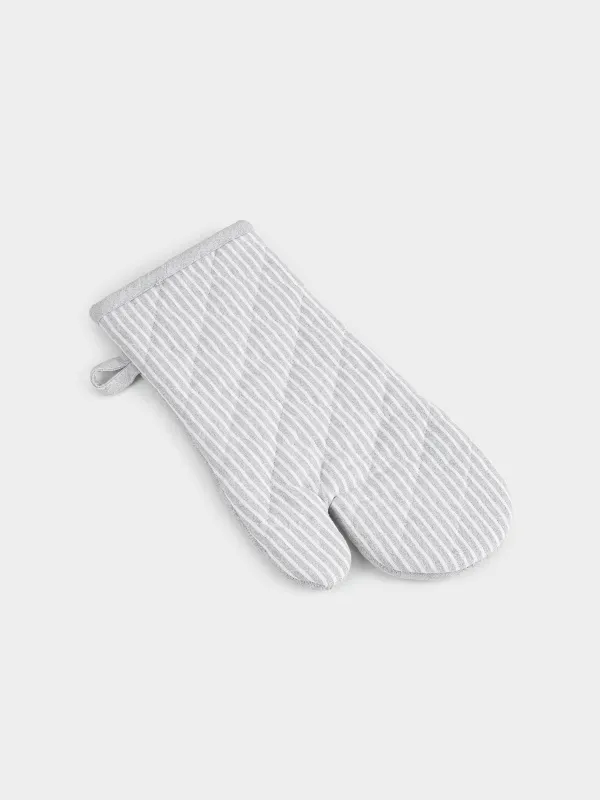 Прихватка-варежка, 17x33 см, хлопок, светло-серая, Полосы, Stripe kitchen, image-1