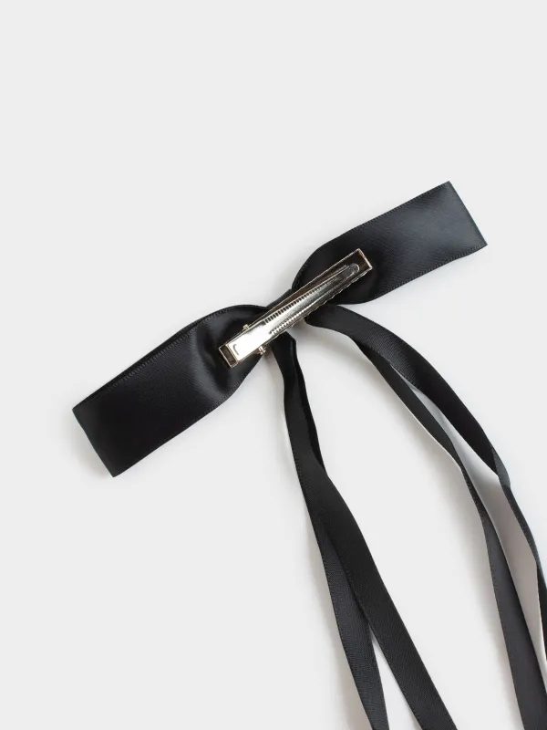 Заколка для волос, 25 см, сатин/металл, черная, Бант, Silk, image-2