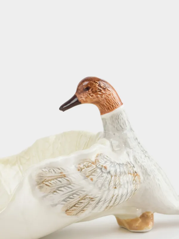 Блюдо глубокое, 20х14х3 см, керамика, бело-серое, Утка и лист, Duck, image-4