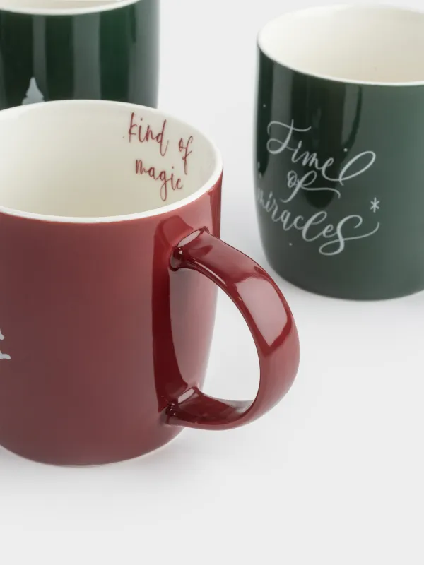 Кружка, 360 мл, 4 шт, фарфор N, бордовая/зеленая, Новогодний микс, Magic moments, image-3