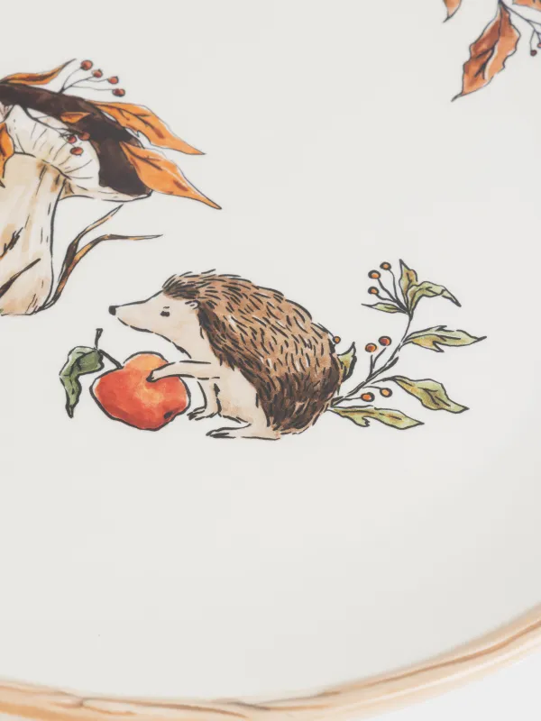 Тарелка обеденная, 28 см, Еж с яблоком и гриб, Forest hedgehog, image-1