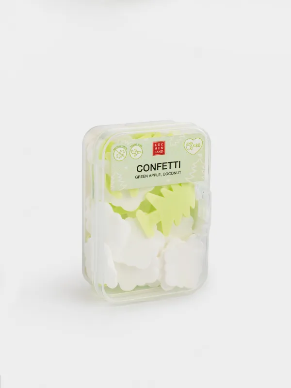 Мыло-конфетти, 2 см, 80 шт, зеленое/белое, Яблоко/Кокос, Елки и снежки, Confetti, image-0