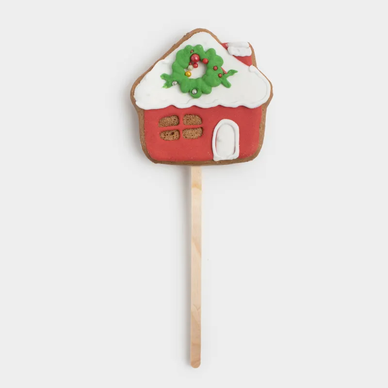 Пряник, 40 гр, глазированный, шоколадный, на палочке, красный, Домик, Prani