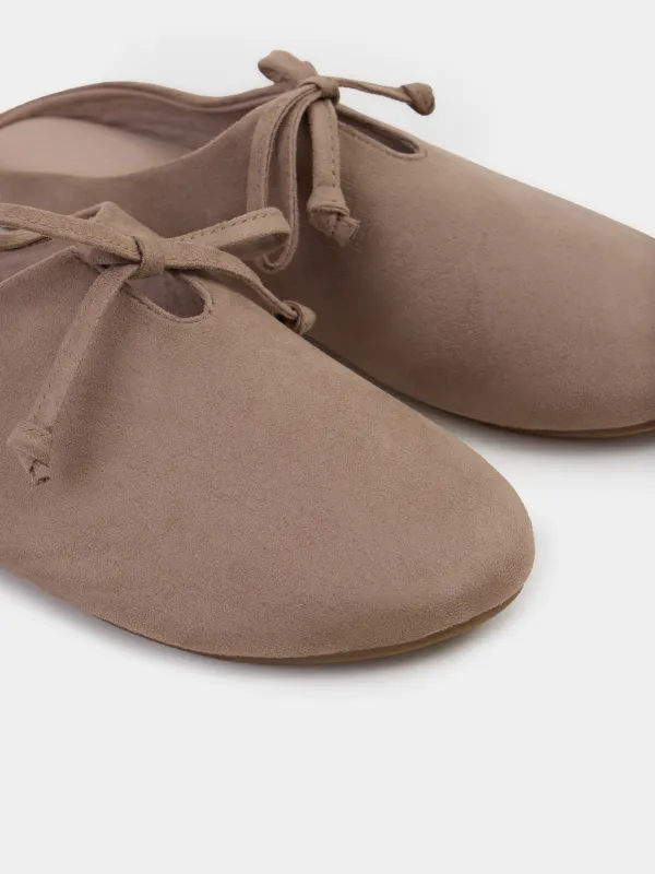 Мюли из экозамшы с завязками, Suede, image-3