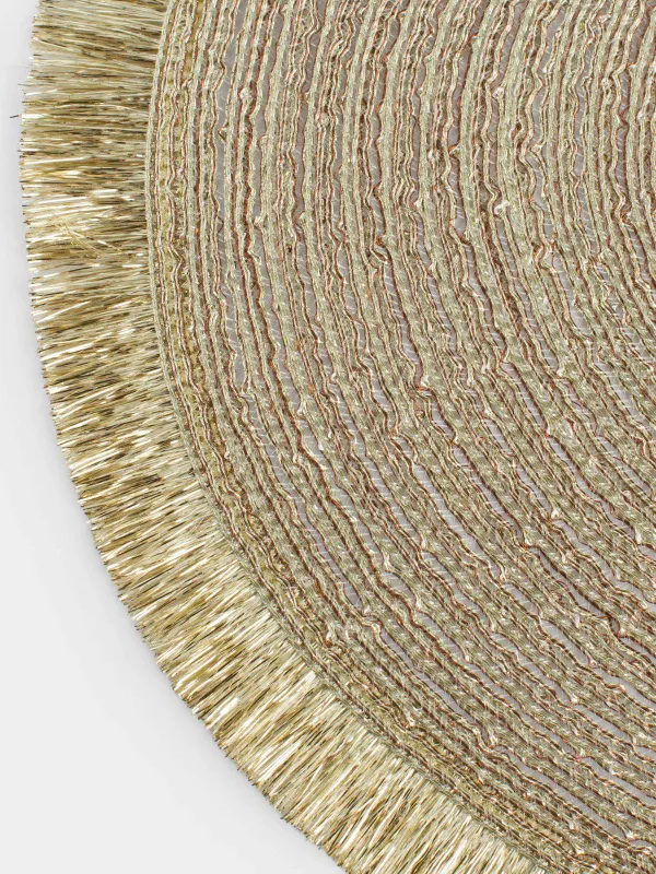 Салфетка под приборы, 30х45 см, с бахромой, полиэстер, овальная, золотистая, Rotary shine, image-2