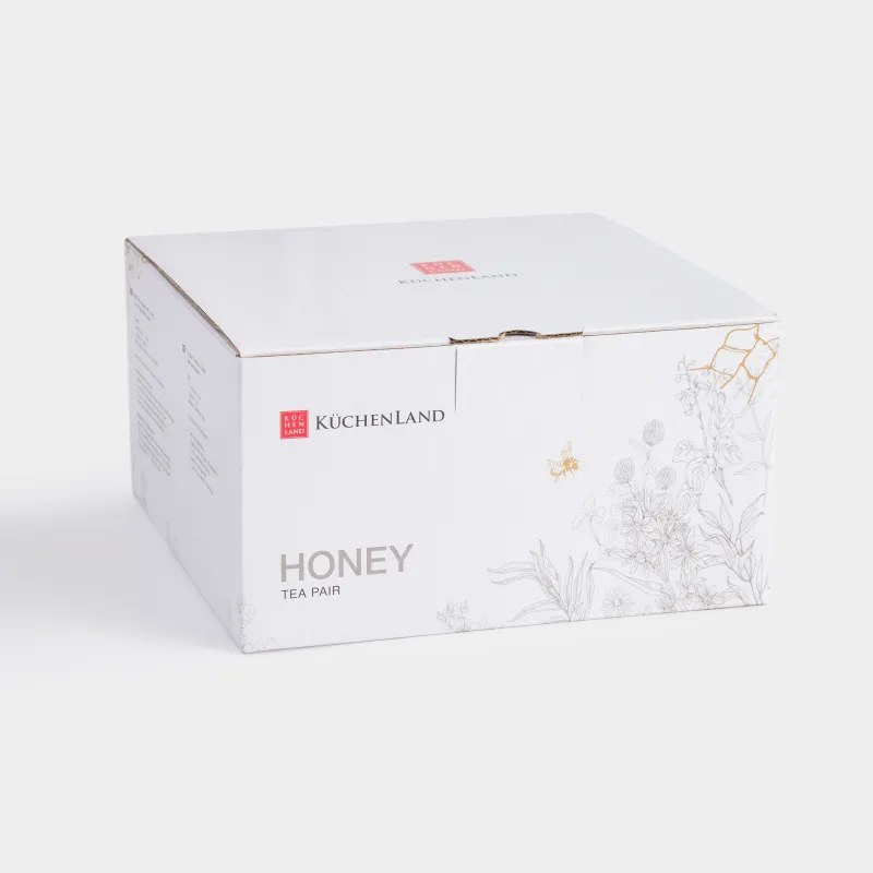 Пара чайная, 1 перс, 2 пр, 350 мл, фарфор F, бело-золотистая, Пчелы с цветами, Honey, image-4