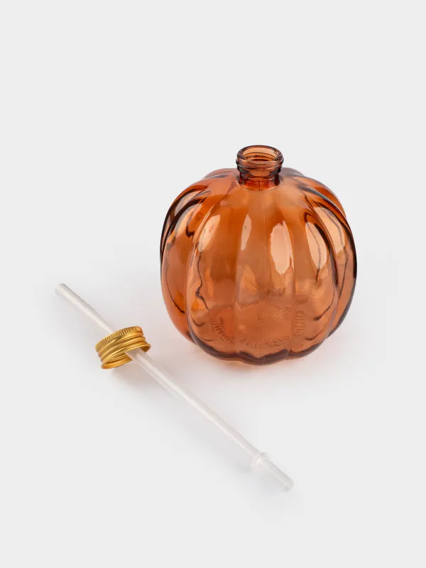 Банка для напитков, 600 мл, с крышкой и трубочкой, стекло, янтарная, Тыква, Pumpkin, image-1