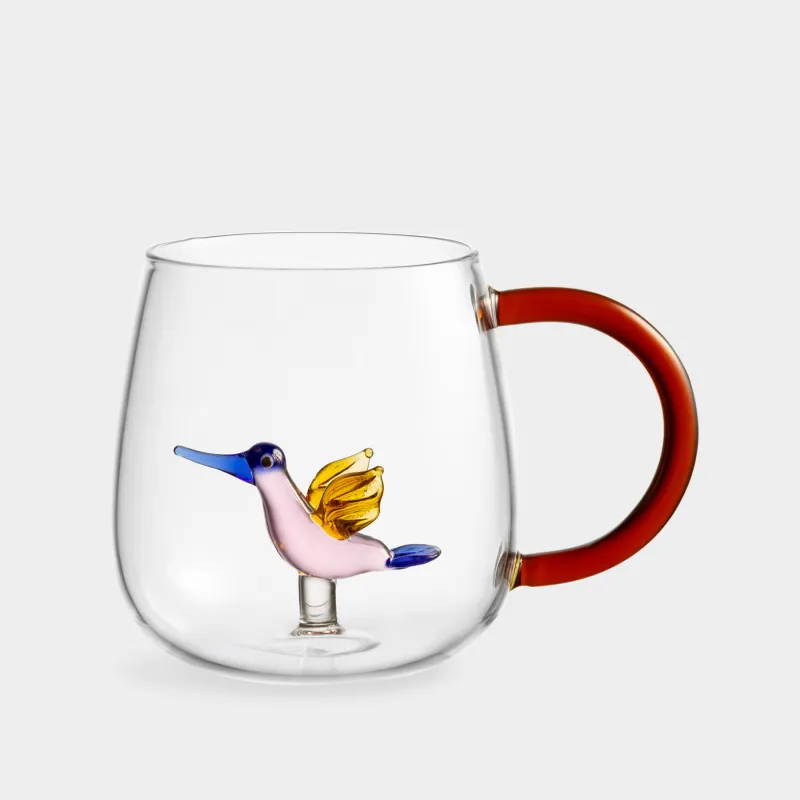 Кружка, 400 мл, стекло Б, янтарная ручка, Колибри, Shape