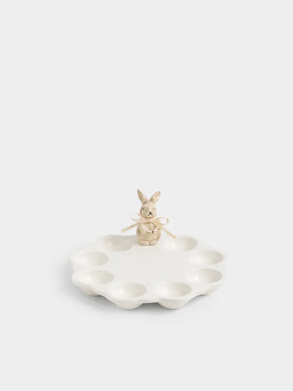 Блюдо пасхальное, 21x20х9 см, 8 отд, фарфор P/керамика, бело-бежевое, Кролик, Natural Easter, image-1