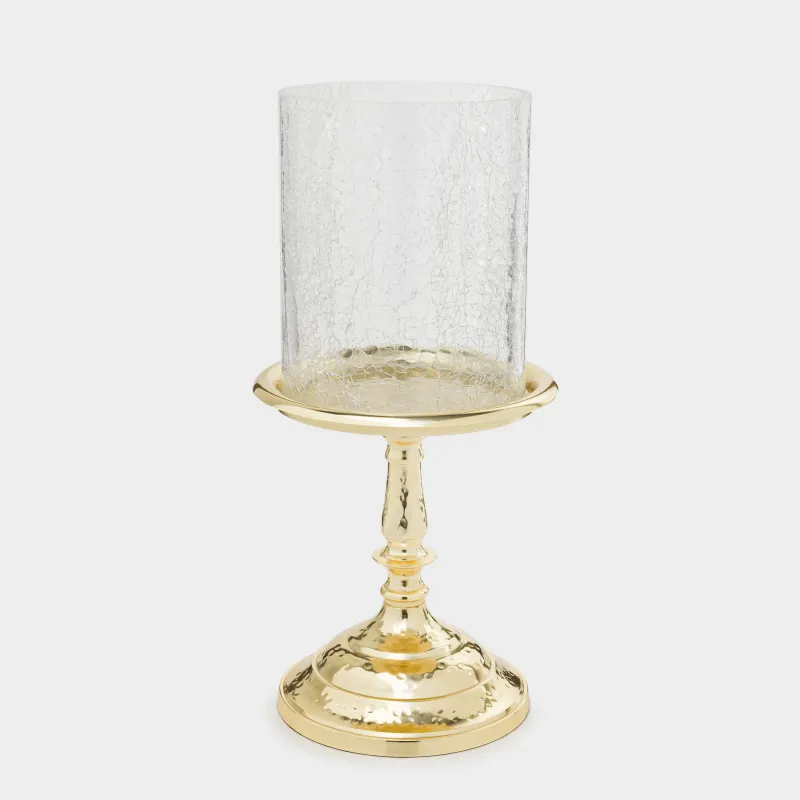 Подсвечник, 26 см, для чайной/цилиндрической свечи, на ножке, металл/стекло, золотистый, Кракелюр, Fantastic Ice