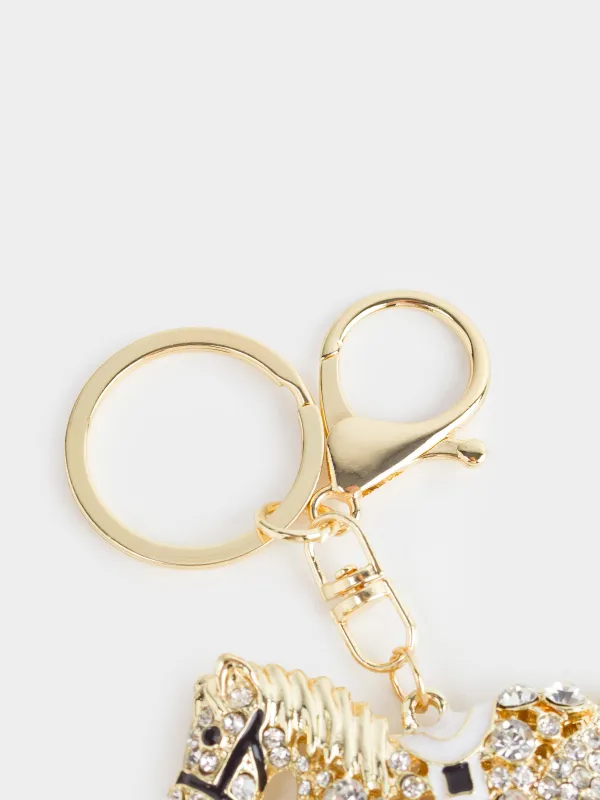 Брелок, 12 см, металл/стразы/эмаль, золотистый, Лошадь, Keychain crystal, image-2