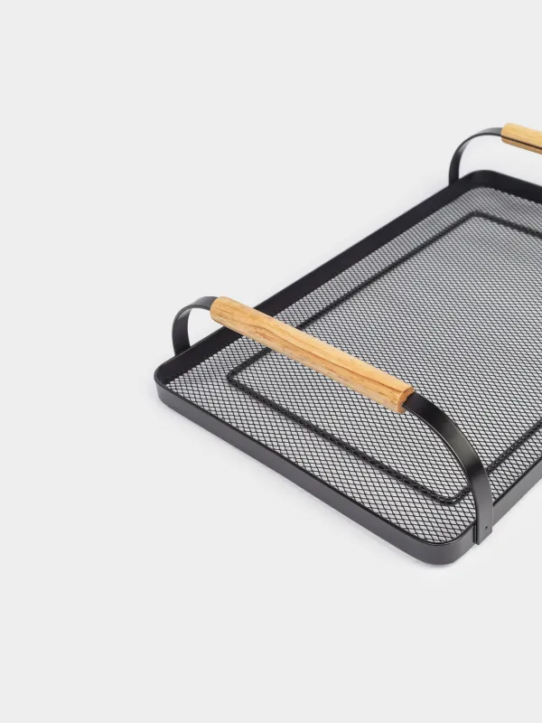 Поднос, 33х23 см, с ручками, металл/дерево, прямоугольный, черный, Black style, image-3