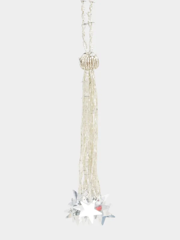 Игрушка елочная, 10 см, бисер, серебристая, Кисточка со звездами, Beads figure, image-0