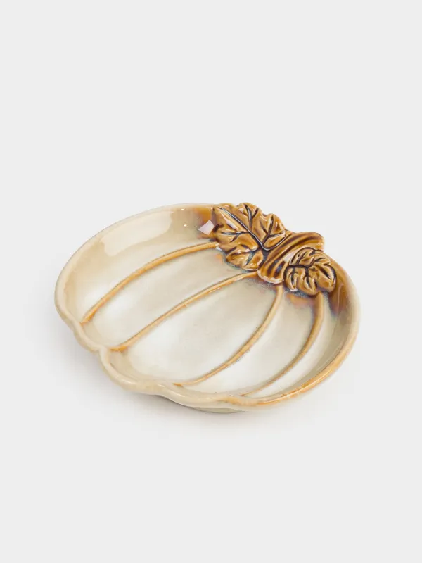Блюдо, 16х15х4 см, керамика R, молочно-коричневое, Тыква с листом, Pumpkin velir, image-0