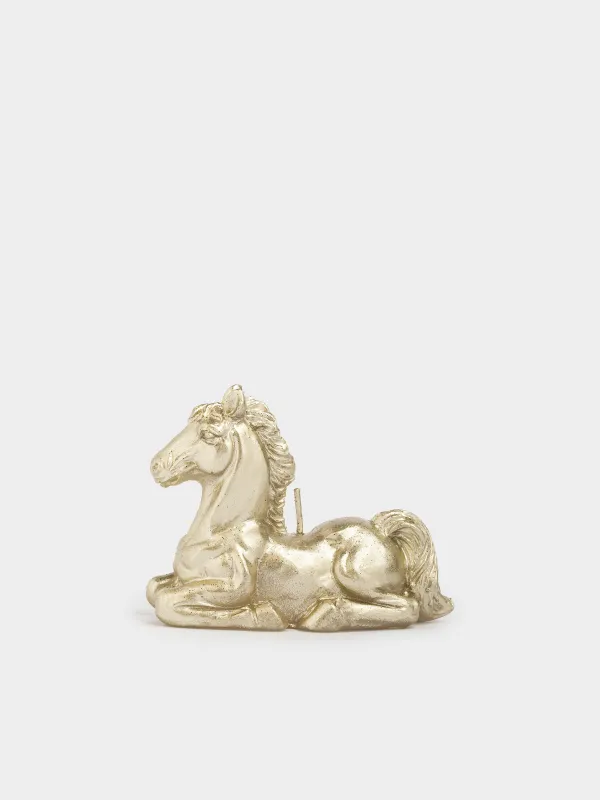 Свеча, 9x7 см, с блестками, шампань, Лошадь, Horse gold, image-0