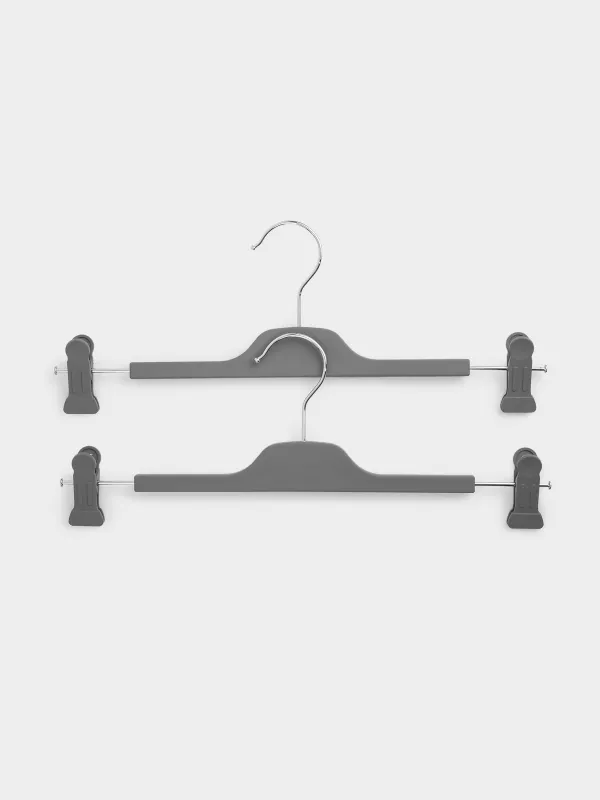 Вешалка для брюк/юбок, 35 см, 2 шт, с зажимами, пластик с покрытием, серая, Fun house, image-0