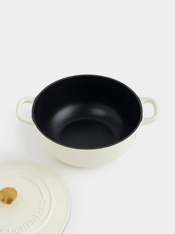 Казан, 25 см, 3,5 л, с крышкой, чугун, молочный, Light kitchen, image-4