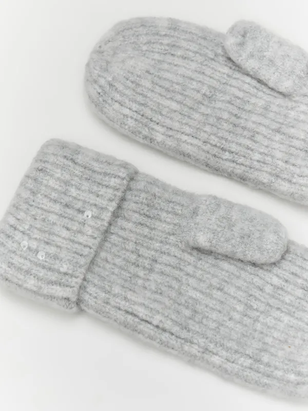 Варежки женские, единый размер, акрил/нейлон, серые, с пайетками, Knitting, image-2