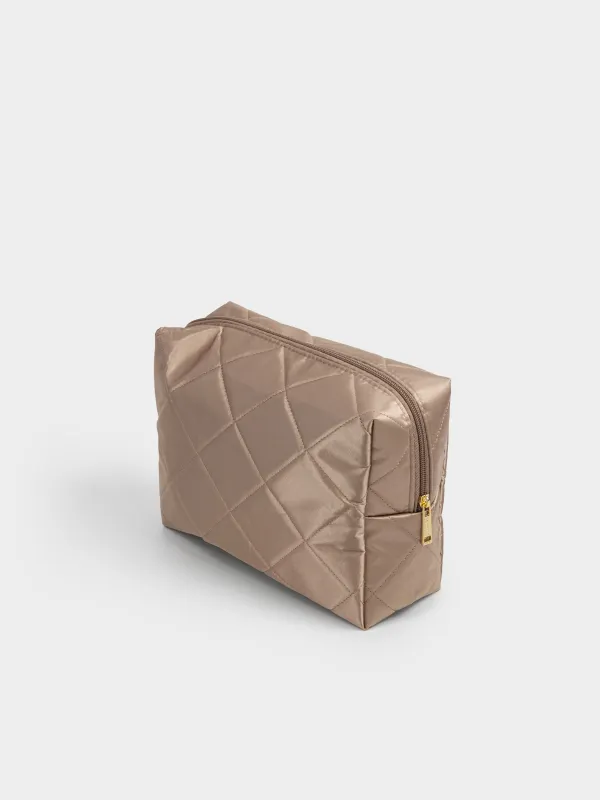 Косметичка, 27х17 см, стеганая, сатин, молочная, Quilted silk, image-2