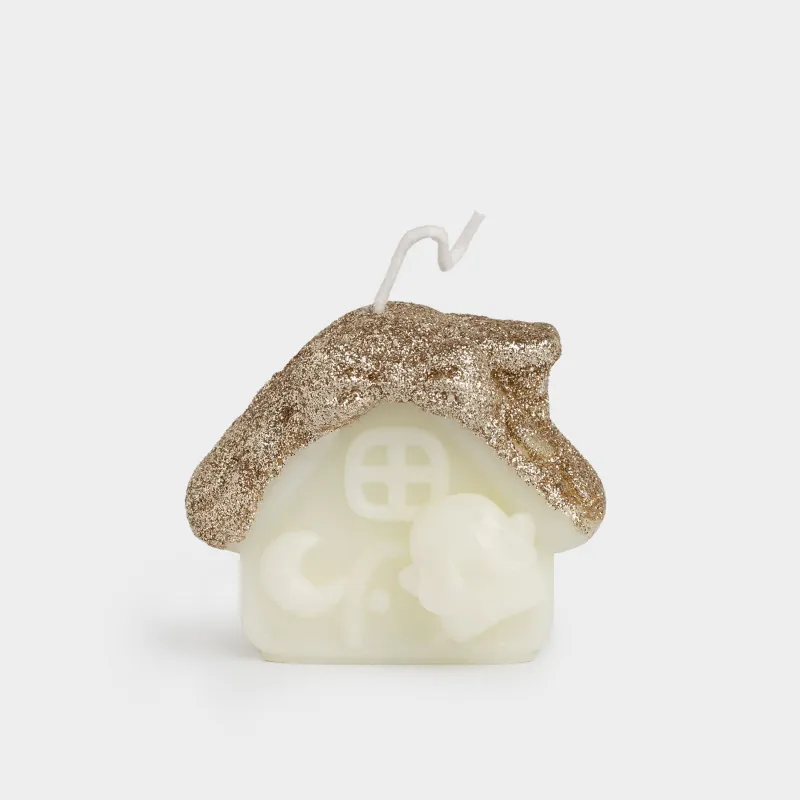 Свеча, 8x6 см, с блестками, молочно-золотистая, Домик, House shape
