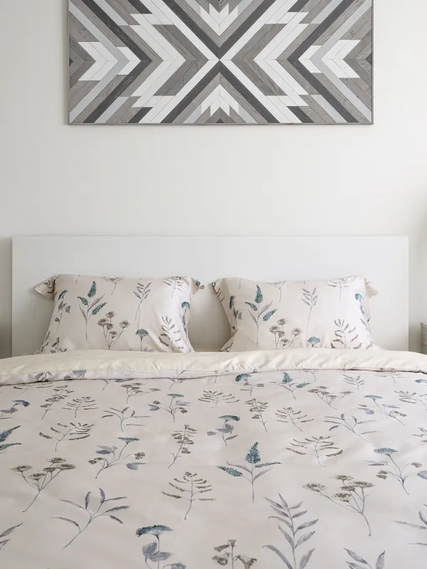 КПБ евро, тенсель 300 ТС, молочный, Полевые цветы, Tencel, image-1