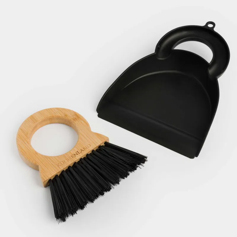 Щетка для мусора, с совком, 20 см, бамбук/пластик, с круглой ручкой, черная, Black clean, image-3