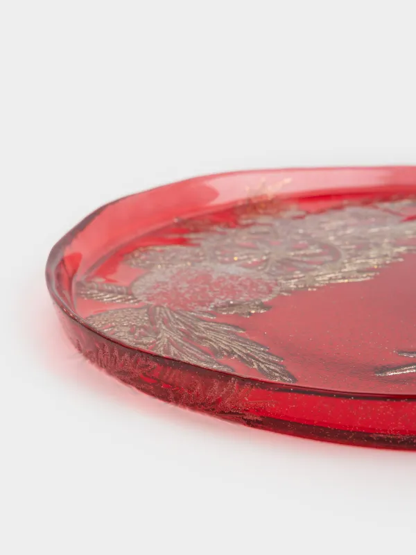 Блюдо, 26х2 см, стекло, бордовое, Ветки, Brumal, image-3