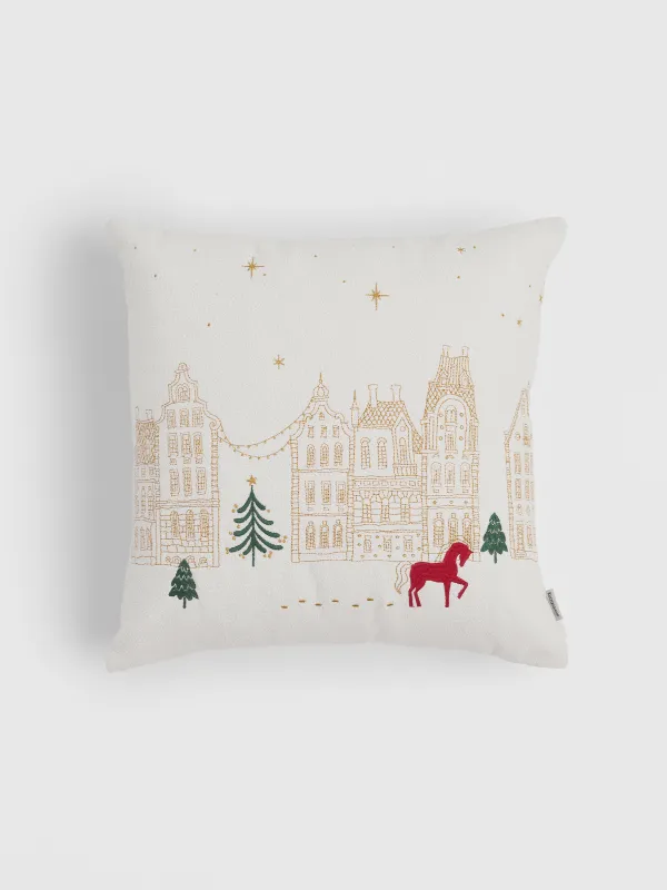 Подушка декоративная, 45х45 см, букле, молочная, Лошадь, Boucle, image-0