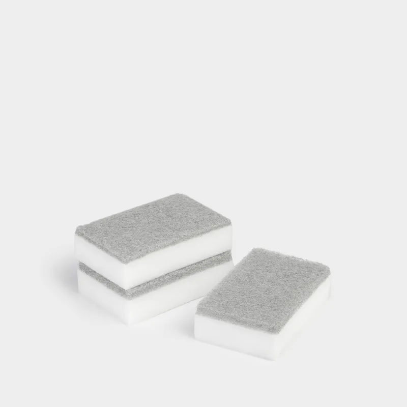 Губка меламиновая, 3 шт, с абразивной вставкой, бежевая, Clean