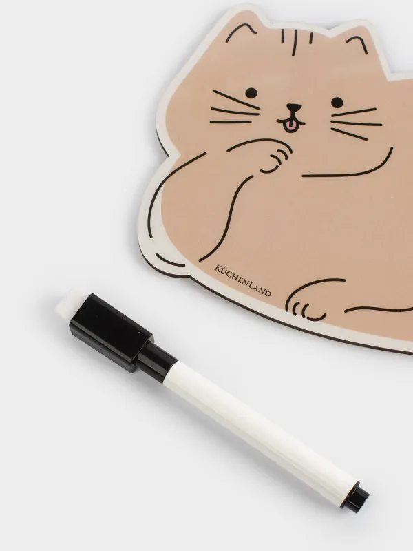 Доска магнитная для записей, 18х12 см, с маркером, пластик, бежевая, Кот, Cat, image-1
