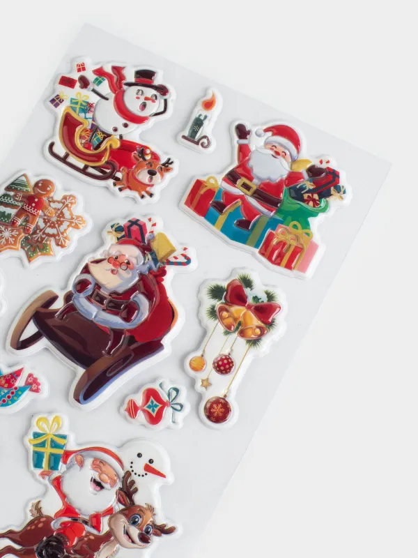 Набор наклеек, 10х16 см, многоразовые, ПВХ, Новогодний праздник, Christmas decal, image-1