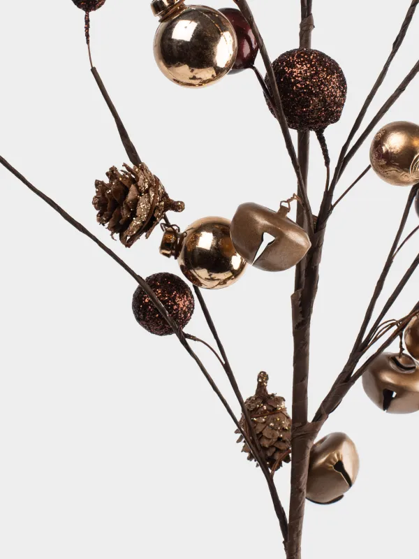 Ветка декоративная, 70 см, пенопласт/шишки, Бронзовые шары с шишками, Bronze decor, image-3