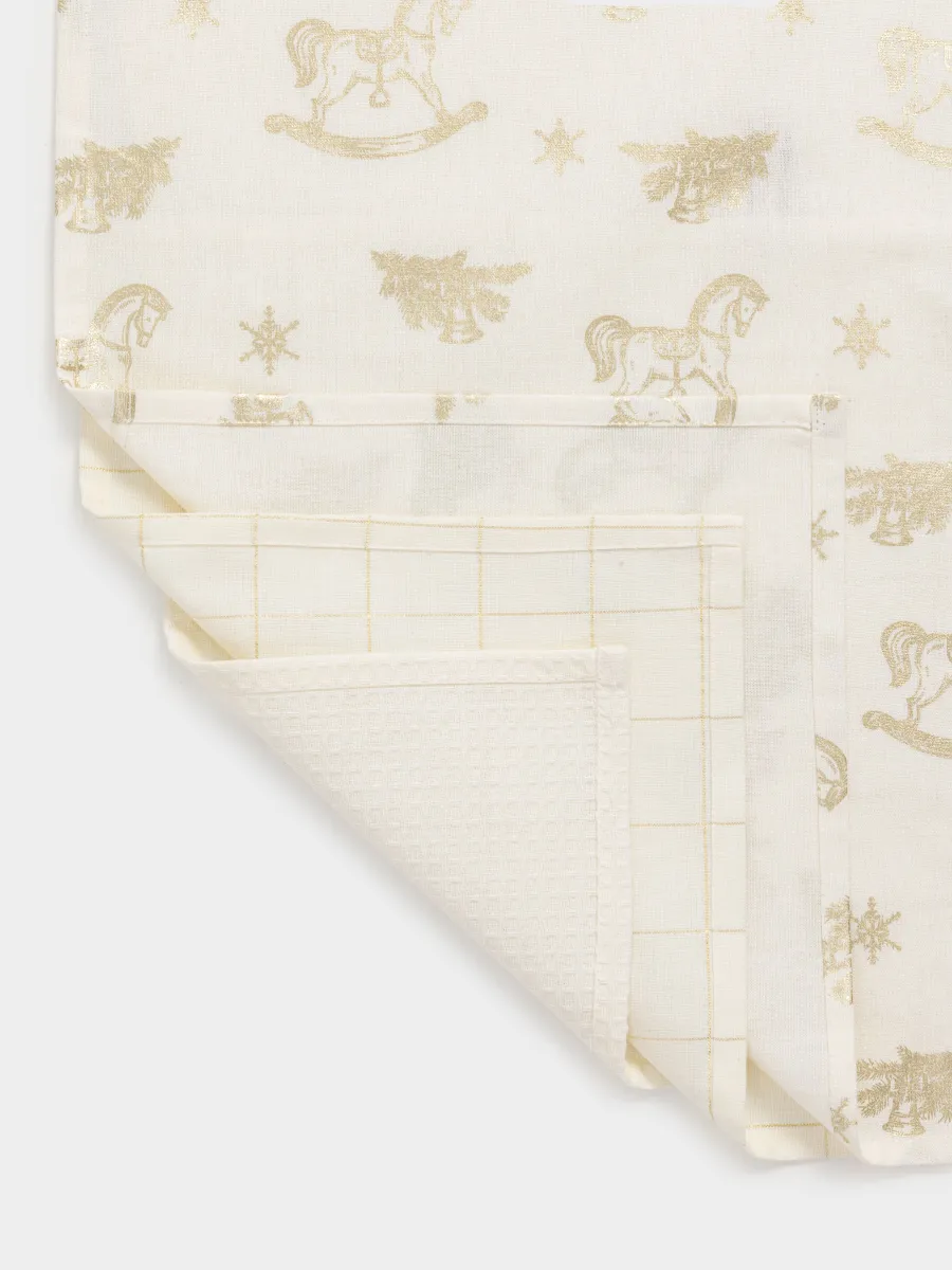 Полотенце кухонное, 40х60 см, 3 шт, хлопок, молочное, Лошадки/Клетка, Horse kitchen, image-2