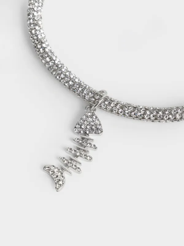 Ошейник для животных, 27 см, декоративный, металл/стразы, серебристый, Рыбка, Crystal pet, image-1