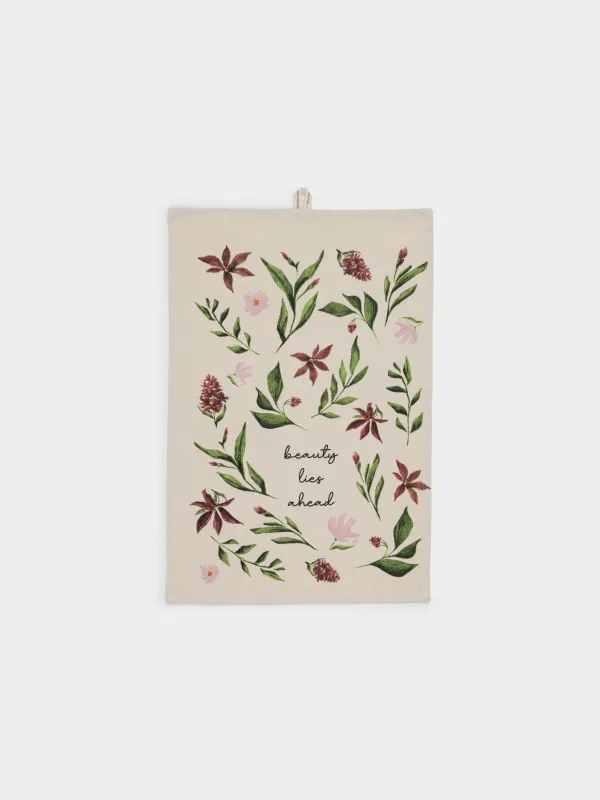 Полотенце кухонное, 40х60 см, хлопок, бежевое, Цветы и листья, Meadow, image-0