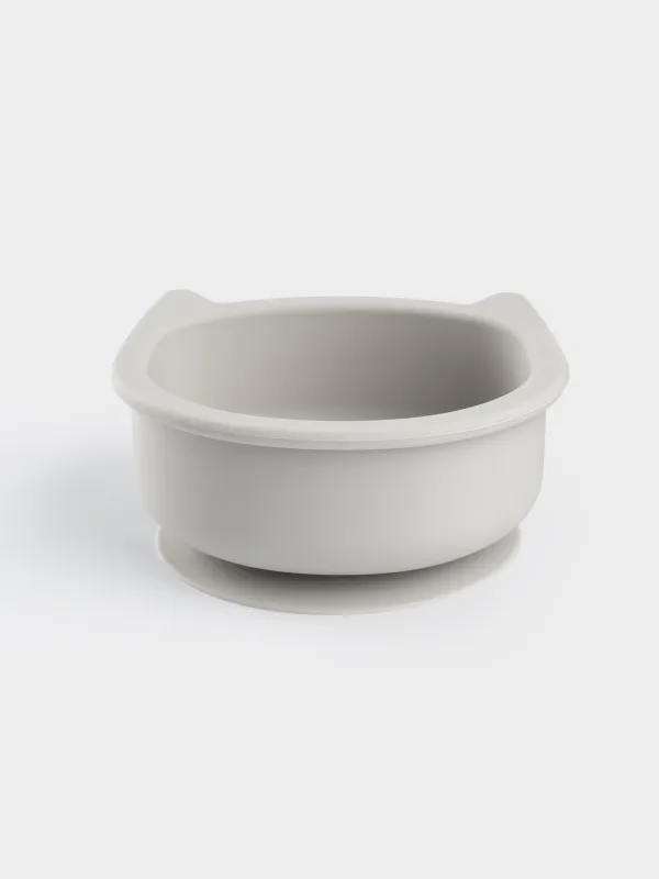 Тарелка суповая, детская, 13х5 см, на присоске, силикон, серая, Кот, Kiddy, image-0