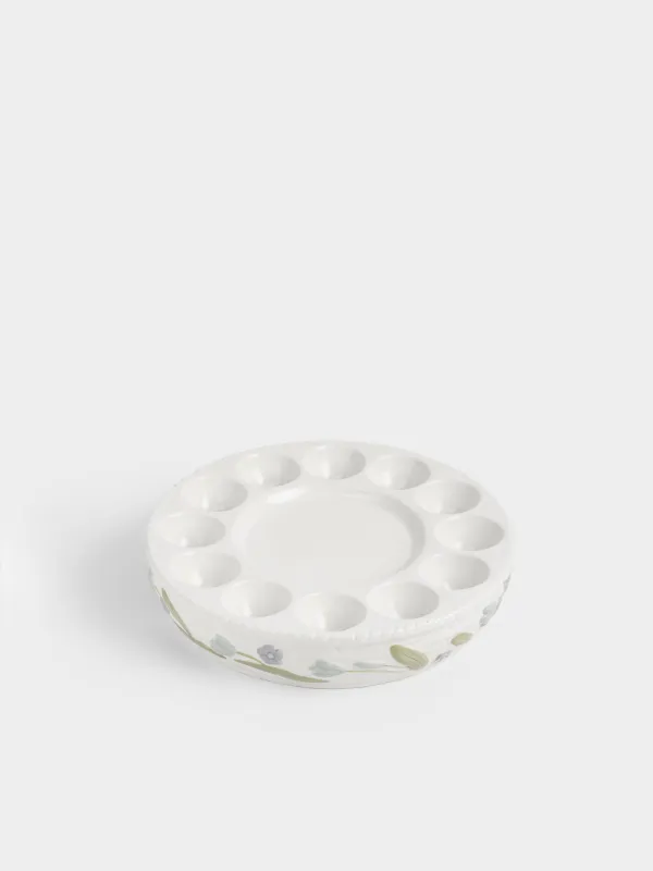 Блюдо пасхальное, 26 см, 12 отд, с местом для кулича, керамика D, молочно-серое, Цветы, Easter, image-2