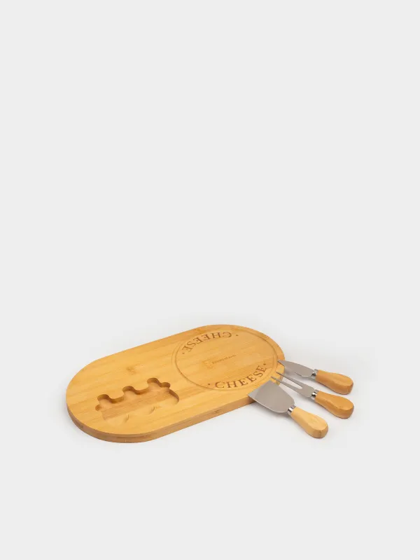 Набор для сыра, 4 пр, доска-подставка, сталь/бамбук, овальный, Cheese, image-1