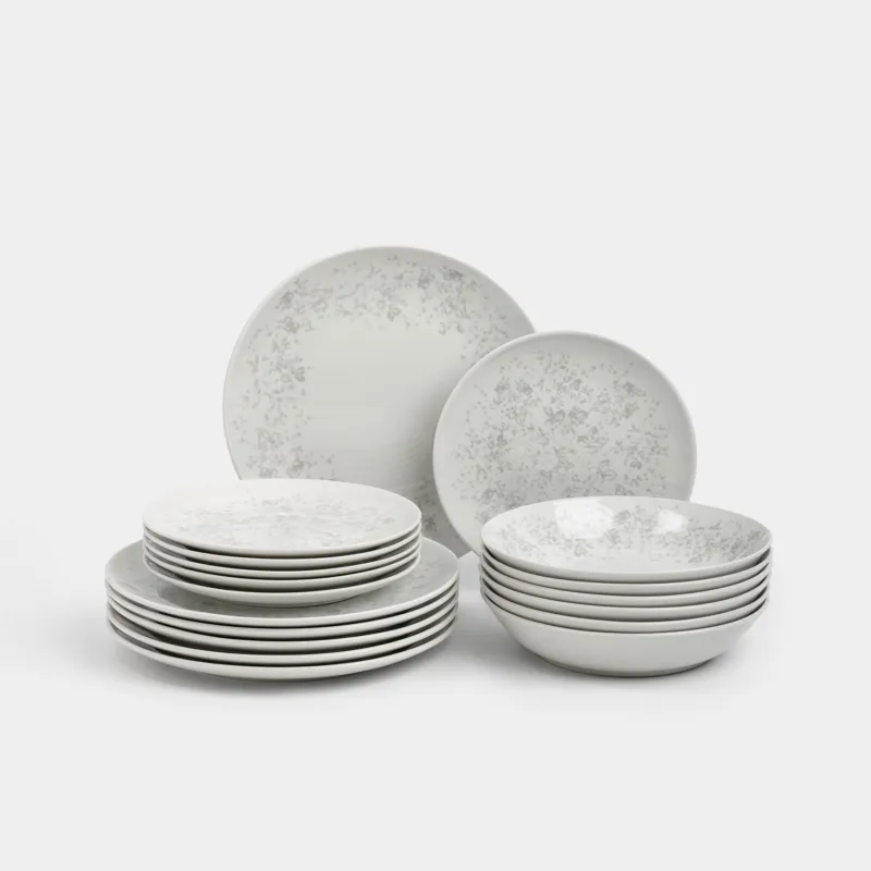 Сервиз обеденный, 6 перс, 18 пр, фарфор P, белый, Серые цветы, Gentle flowers