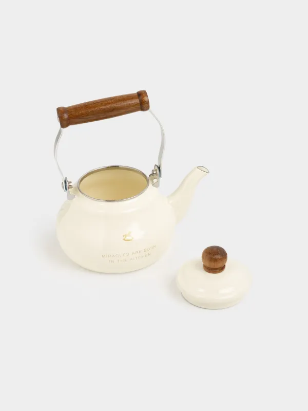 Чайник, 1,2 л, металл эмалированный/дерево, молочный, Лошадь, Enamel, image-5