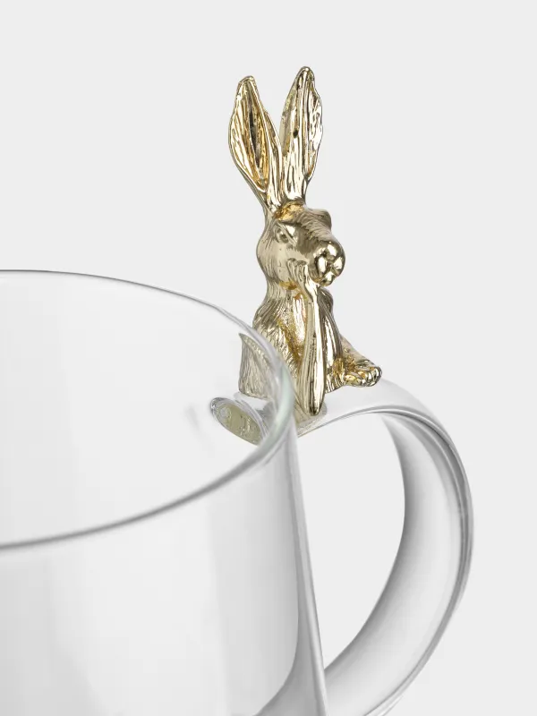 Кружка, 550 мл, стекло Б, Золотистый кролик на ручке, Shape, image-3