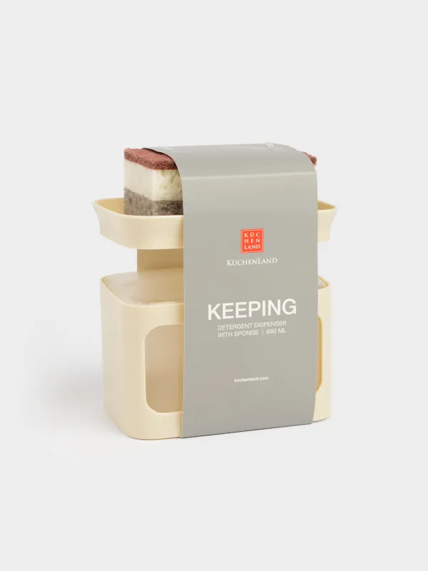 Диспенсер для моющего средства, 680 мл, с губкой, платформа, пластик, молочный, Keeping, image-4