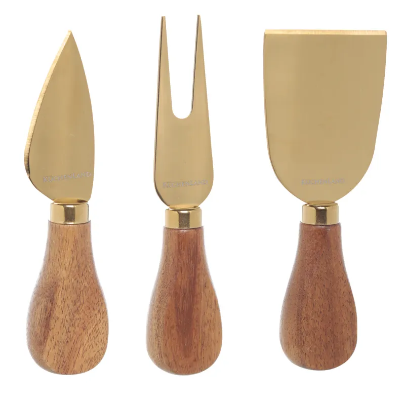 Набор для сыра, 4 пр, доска-блюдо с ручкой, сталь/дерево, золотистый, Cheese gold, image-1