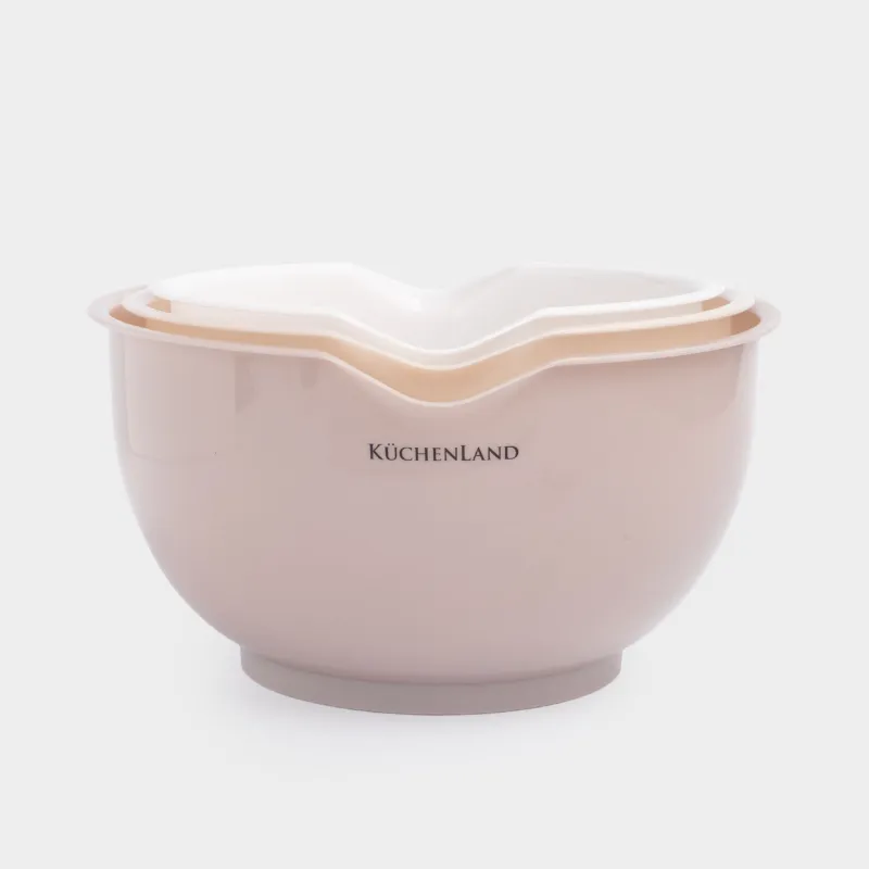 Набор мисок, 3 шт, со сливом, пластик, бежевая/кремовая/молочная, Soft kitchen