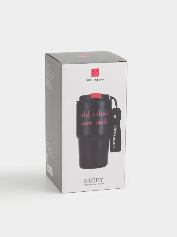 Термокружка, 600 мл, с ремешком, сталь/пластик/текстиль, черно-красная, Story, image-5